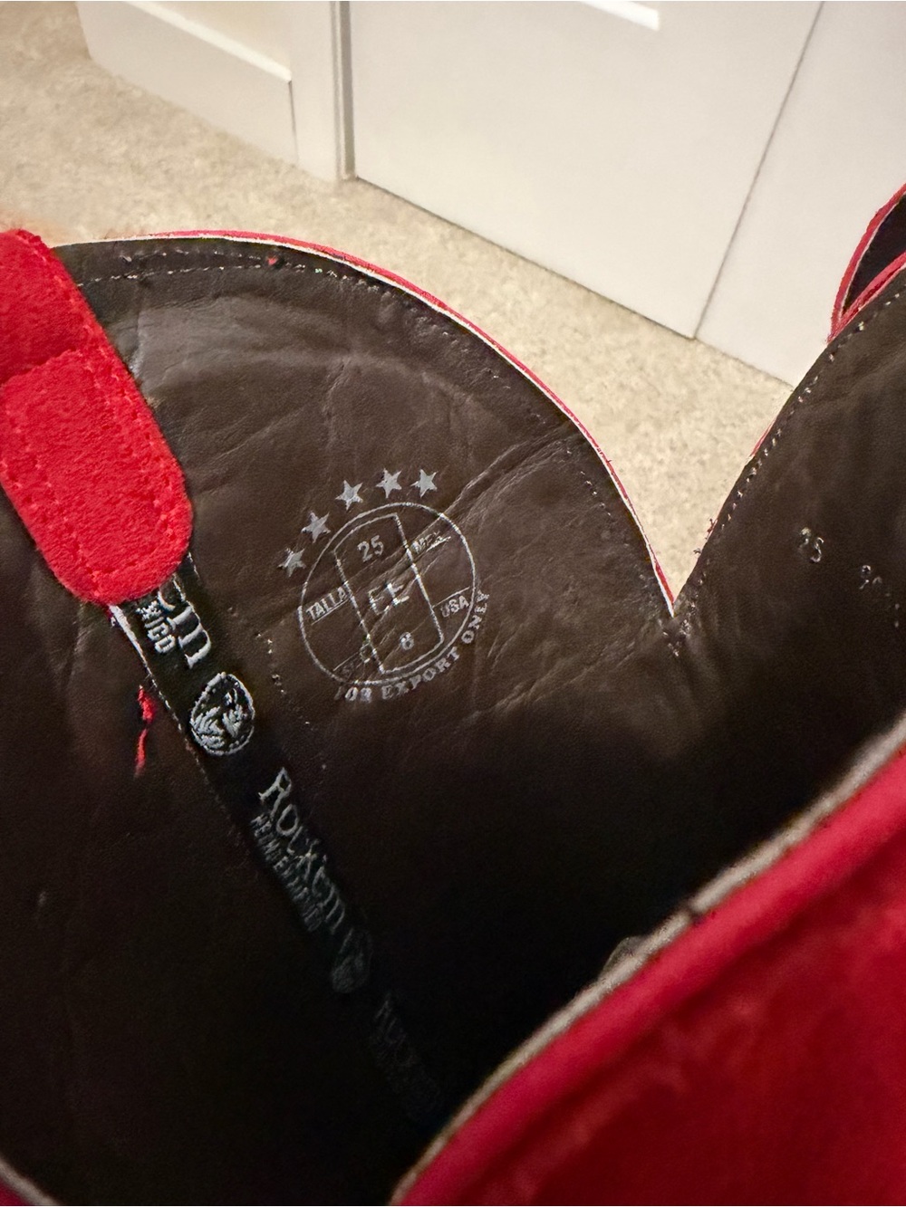 Red Suede Over-the-Knee Western Boots with Heart Accent - Picture 5 of 6